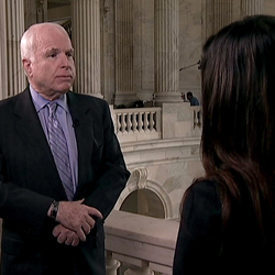 Sen. John McCain is interviewed by Alhurra TV's Rana Abtar