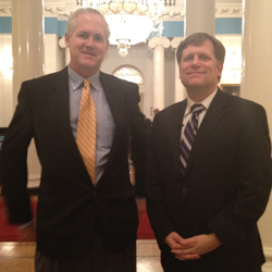 VOA Moscow Correspondent James Brooke, left, and U.S. Ambassador to Russia Michael McFaul