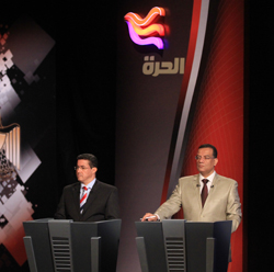 Alhurra’s Tarek El Shamy and Al Hayah TV 2’s Mahmoud Mosalam