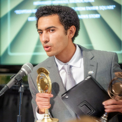 Radio Sawa broadcaster Mohamed Moawad accepts awards at the New York Festivals
