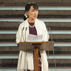 Aung San Suu Kyi speaking in London