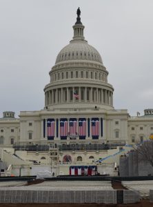Workers make final preparation for the inauguration at the U.S. Capitol.