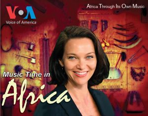promotional poster for Music Time in Africa, with the host's smiling face