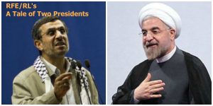 side by side photos of former Iranian president Ahmadinejad and current president Rohani